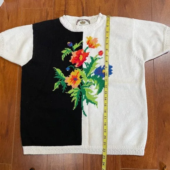 Vintage 80s Tiara International Floral Bouquet Knitted Sweater Shirt Blouse Sz S - Picture 7 of 11